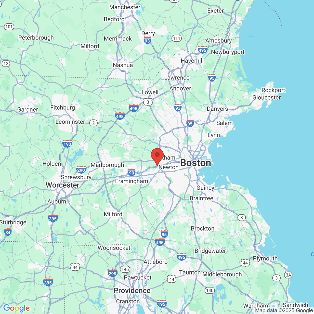 Google map image of our location in 134 South Ave Weston , MA